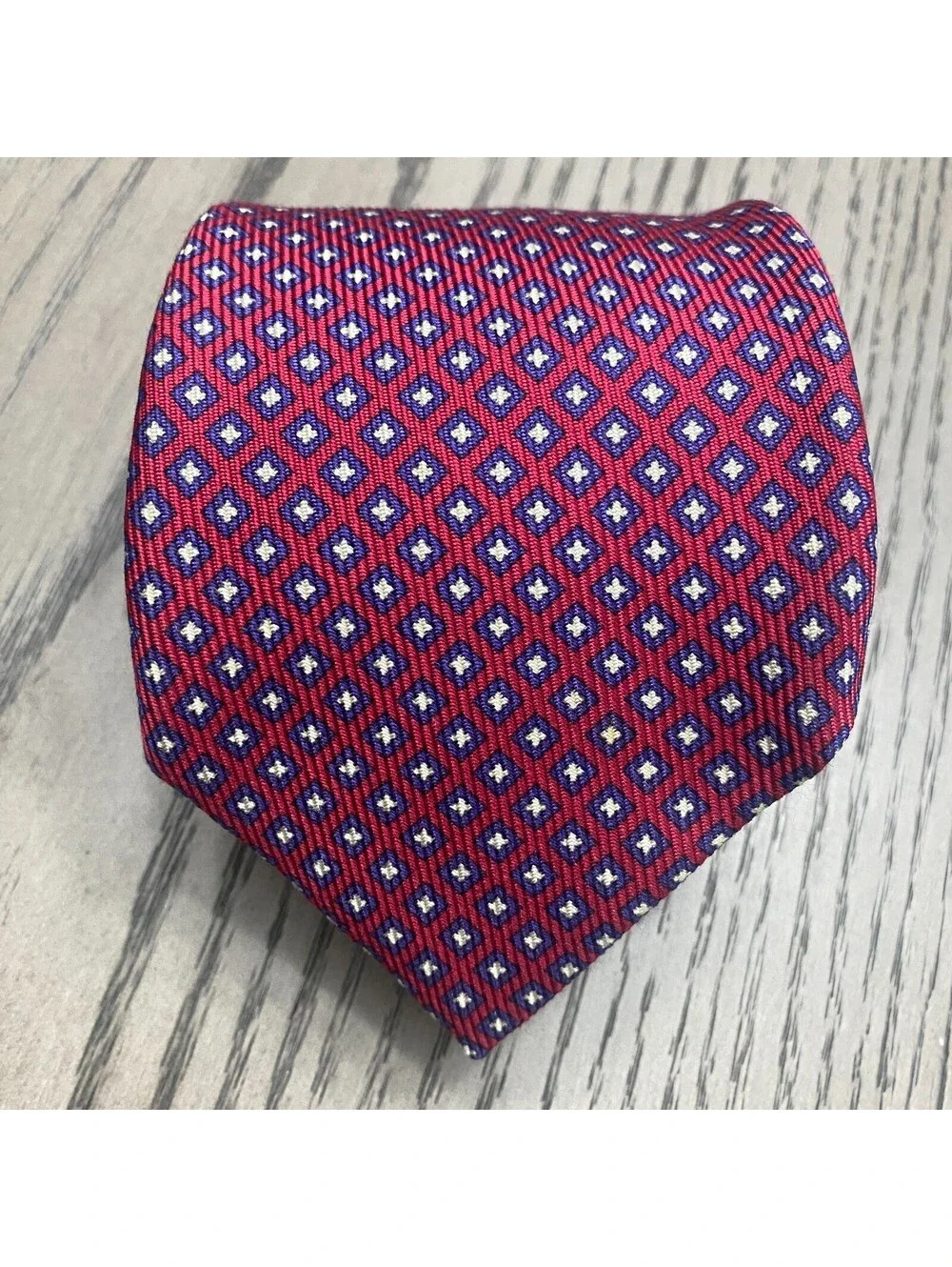 Robert Talbott Best Of Class Necktie Red Geometric Squares Hand Sewn Silk Tie